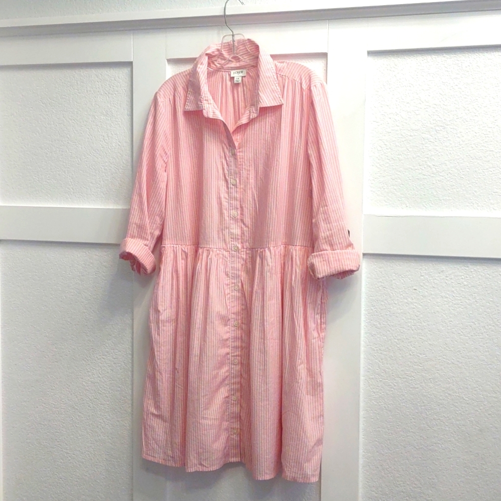 JCrew Pink & White Stripe Mini Shirt Dress